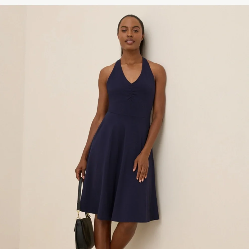 Pact Women's Eclipse Purple Fit & Flare Gathered Halter Dress - Picture 1 of 11